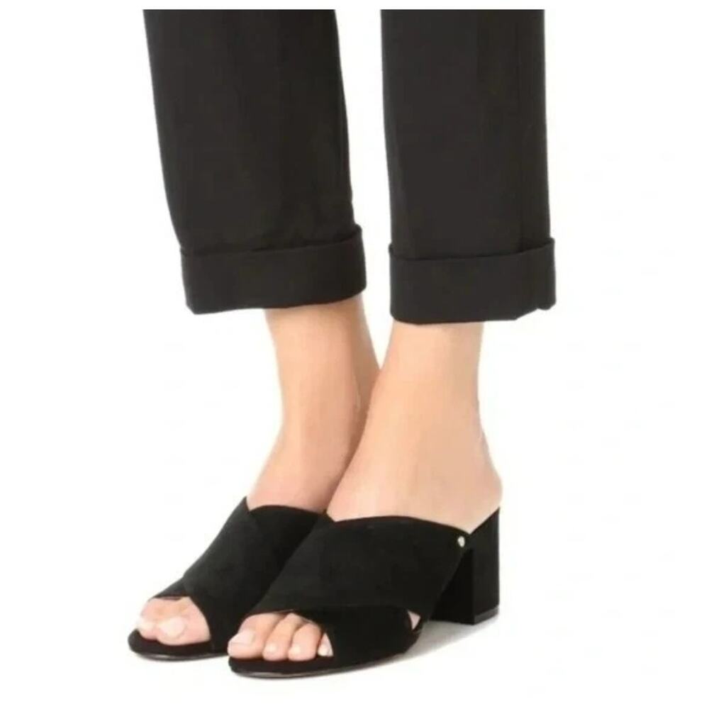 Sam Edelman Stanley Block Heel Mule Sandal Black Suede Slip On Womens Size 8
